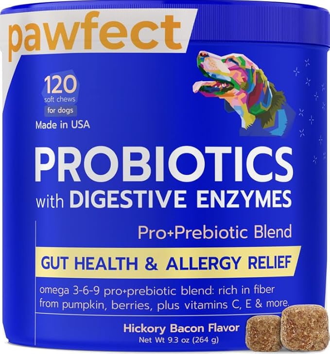 Probiotics for Dogs + Digestive Enzymes - Omega and Pumpkin - Gut Health and Immune Support - Relieves Diarrhea, Gas, Constipation, Improve Digestion - Made in USA - 120 ct - Beef Liver