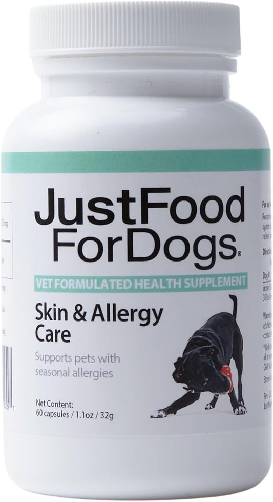 JustFoodForDogs Dog Allergy Supplement for Immune System Support, Skin & Allergy Care - 60 count