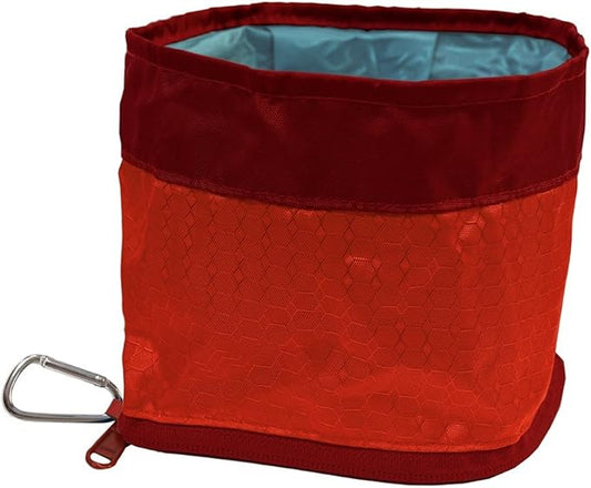 Kurgo Zippy Bowl for Dogs, Collapsible Travel Dog Bowls, Pet Food & Water Hiking Container, Food Grade Silicone, Travel Accessories for Pets, includes Carabiner, Holds 48 oz (Barn Red)