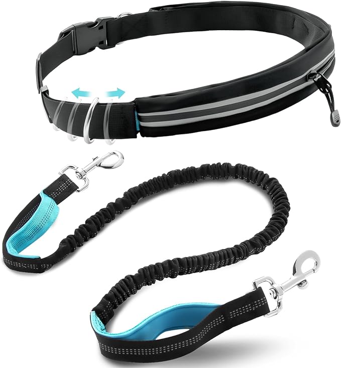 Caudblor Waist Leash for Medium Large Dog Walking, Bungee Hands Free Dog Leash with Zipper Pouch, Around The Waist No Pull Running Dog Leash Belt, Padded Handle Jogging No Hands Dog Leash Heavy Duty