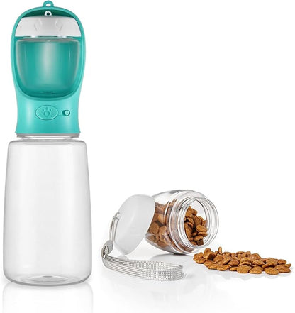 WePet Portable Dog Water Bottle with Food Container, 25 OZ + 6 OZ, Leak Proof Puppy Water Dispenser with Drinking Feeder for Pets Outdoor Walking, Hiking, Travel, Food Grade Plastic