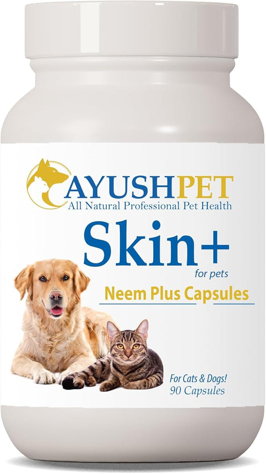 Ayush Pet Skin Plus, Neem Supplement for Healthy Skin and Coat, Supports Gut and Immunity, 90 Capsules