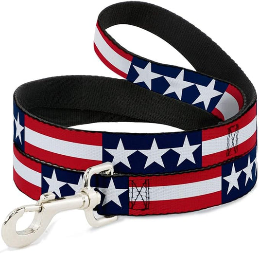 Buckle-Down Dog Leash Stars Stripes Blue White Red White 6 Feet Long 0.5 Inch Wide