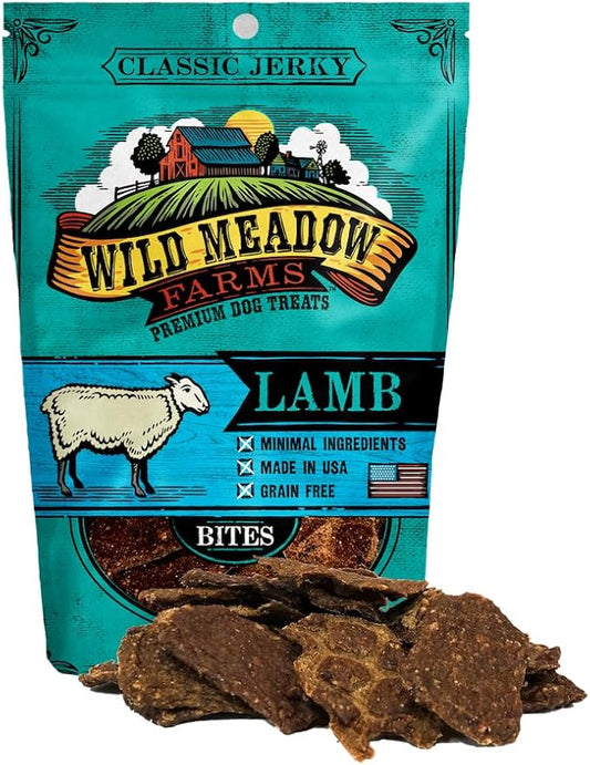 Wild Meadow Farms - Classic Lamb Bites, Soft Jerky Treats for Dogs, Grain-Free & All-Natural, Ideal for Training, Portioning, and High-Value Rewards for All Breeds & Ages - 3.5 Ounce Pouch