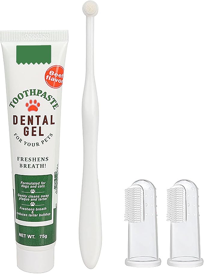 Pet Dog Toothbrush Toothpaste Finger Toothbrush Set Cat Toothbrush Teeth Cleaning Dental Care Kit Fresh Mouth Kit Beef Flavor Dog Cat Removal Plaque Gum Keep Tooth Health