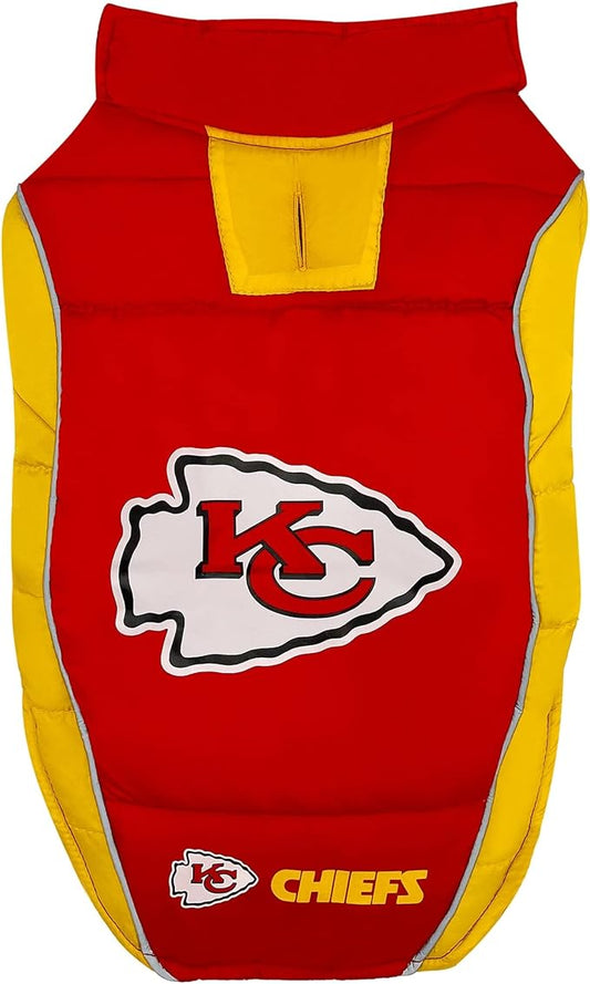 NFL Kansas City Chiefs Puffer Vest for Dogs & Cats, Size Large. Warm, Cozy, and Waterproof Dog Coat, for Small and Large Dogs/Cats. Best NFL Licensed PET Warming Sports Jacket
