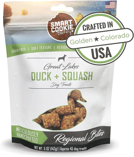 All Natural Dog Treats - Duck & Squash - Training Treats for Dogs with Allergies or Sensitive Stomachs - Soft Dog Treats, Grain Free Dog Treats, Chewy, Human-Grade, Made in USA - 5oz Bag