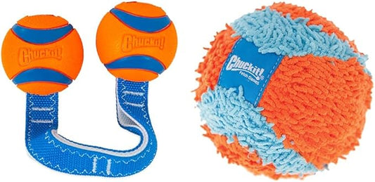 Chuckit Ultra Duo Tug Dog Toy, Medium Indoor and Outdoor Dog Ball for Dogs 20-60 Pounds & Indoor Fetch Ball Dog Toy (4.75 Inch), Orange and Blue