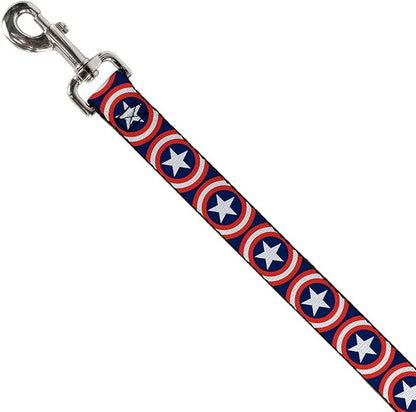 Buckle-Down Pet Leash - Captain America Shield Repeat Navy - 6 Feet Long - 1" Wide