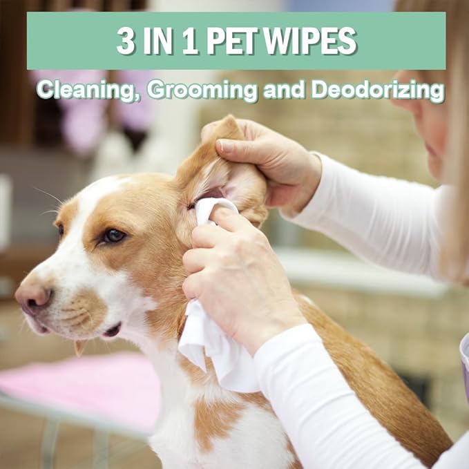 Air Jungles 3in1 Pet Wipes for Dogs and Cats 100 Count, 8" x 10" Extra Large Hypoallergenic Cleaning, Grooming, Deodorizing Wipes for Pets Paws Body Face Ear Butt