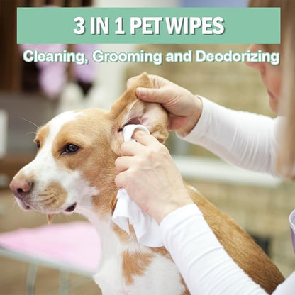 Air Jungles 3in1 Pet Wipes for Dogs and Cats 100 Count, 8" x 10" Extra Large Hypoallergenic Cleaning, Grooming, Deodorizing Wipes for Pets Paws Body Face Ear Butt