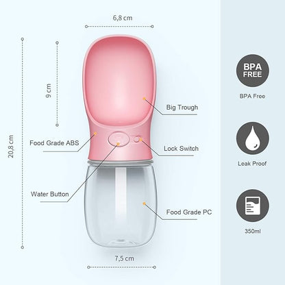 Dog Water Bottle, Leak Proof Portable Pet Water Bottles for Dogs, Puppy Water Dispenser with Drinking Feeder for Travel (Pink 12oz)