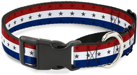 Buckle-Down Americana Star Stripes Red/White/Blue Martingale Dog Collar, 1" Wide-Fits 11-17" Neck-Medium