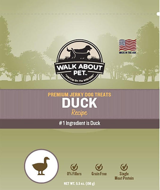 WA10049, Dog Jerky Treats, Grain-Free, Gluten-Free, Single Source Protein, Duck Recipe, Resealable Pouch, 5.5 Ounces
