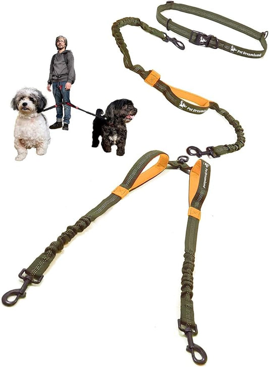 Exquisite Hands Free Double Dog Leash for Small Dogs | Dual Dog Leash | Two Dog Leash No Tangle | Multiple Dog Leash for 2 Dogs | Double Leash | Leash Splitter | Double Clip Leash Coupler