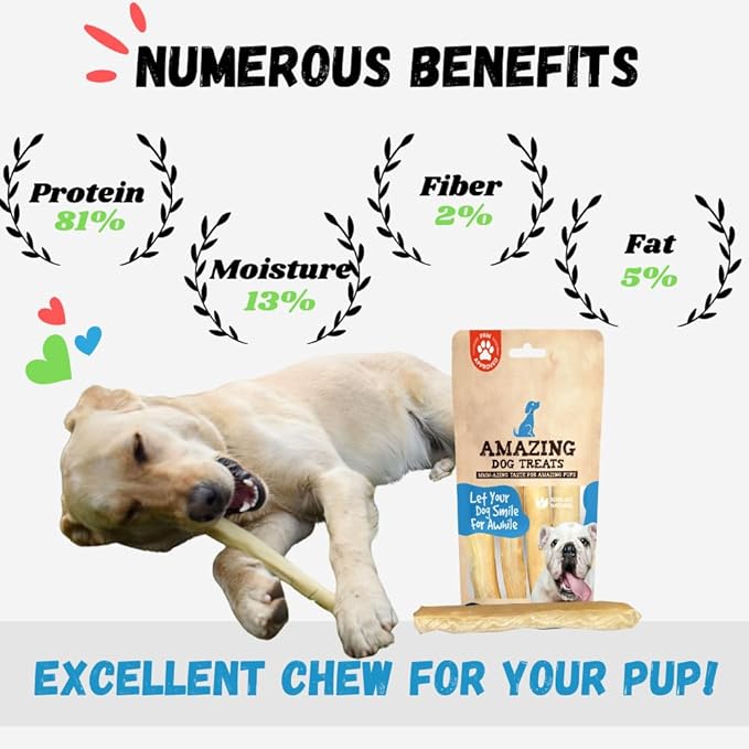Amazing Dog Treats - Large Collagen Stick - (6 Inch - 8 Count) - Collagen Beef Cheek Rolls for Dogs - 100% Pure Collagen Sticks for Dogs - No Hide Bones for Dogs