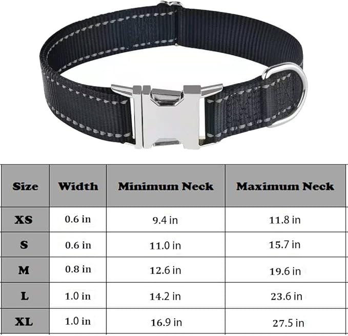 Love Dream Reflective Dog Collar with Metal Buckle, Adjustable Safety Nylon Dog Collars with Heavy Duty Quick Release Buckle for Small Medium Large Dogs, Pet Collar with ID Tag Ring