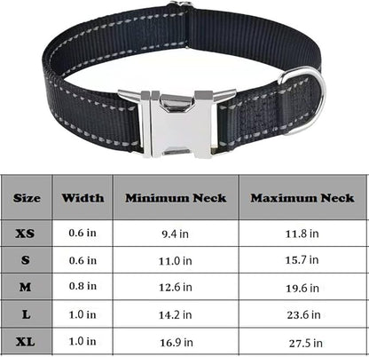 Love Dream Reflective Dog Collar with Metal Buckle, Adjustable Safety Nylon Dog Collars with Heavy Duty Quick Release Buckle for Small Medium Large Dogs, Pet Collar with ID Tag Ring