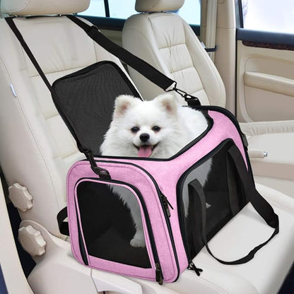 Henkelion Pet Carrier for Small Medium Cats Dogs Puppies up to 15 Lbs, TSA Airline Approved, Soft Sided, Collapsible Travel - Pink