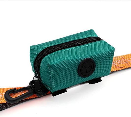 SLSON Pet Waste Bag Dispenser Zippered Pouch,Portable Dog Poop Bag Holder Leash Attachment Lightweight Fabric Bags (Green)