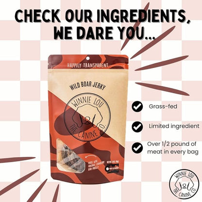 WINNIE LOU Jerky Organic Jerky Dog Treats Made in The USA – Human Grade Dog Treats – Dog Jerky Treats – All Natural Dog Treats – Healthy Dog Treats (Wild Boar)