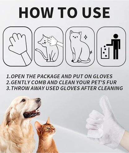 Pet Bathing Wipes for Dogs and Cats, Cleaning & Deodorizing Grooming Gloves, Nourishing Grooming Fur Glove Wipes for Daily Care and Traveling, 1 Pack, 6 PCS