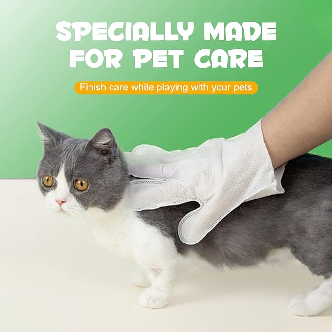 Pet Grooming Gloves Wipes, Hygienic Wipes for Dogs & Cats, Cleaning & Deodorizing Pet Bathing Wipes, No Rinse Puppy Extra Thick Paw Wipes, Dog Cleaning Gloves for Butt, & Body (6PCS-Grooming Wipes)