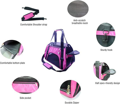 Cat Carrier,Soft-Sided Pet Travel Carrier for Cats,Dogs Puppy Comfort Portable Foldable Pet Bag Airline Approved (Medium-Rosered)