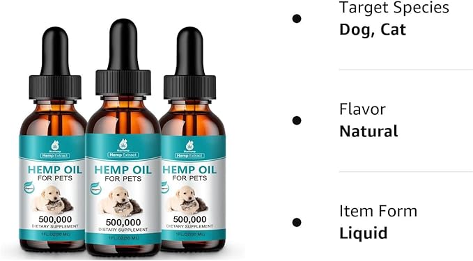 Hemp Oil for Cats and Dogs (3 Packs) Pet Hemp Drops Helps Anxiety Stress Pain Holistic Inflammation Skin Allergies Relief Joint Hip Аrthritis Sleep Aid Calm Tincture Oils, Organic Extract Treats