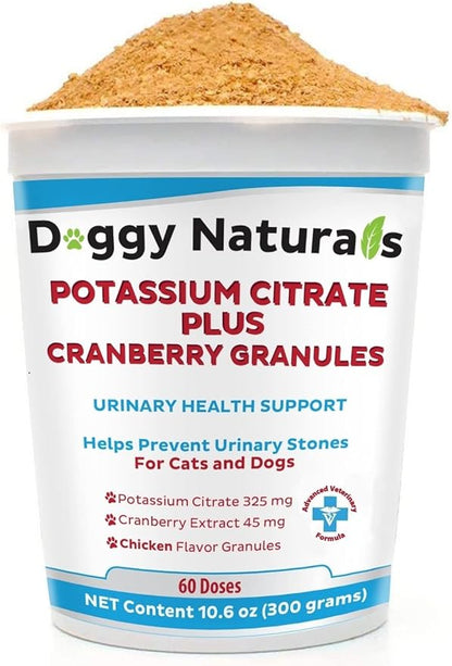 Potassium Citrate Plus Cranberry Granules 300gm for Cats and Dogs - Urinary Tract Support-Helps Deter Formation of Calcium Oxalate Stones - Deters Bladder & Kidney Stones (Made in U.S.A)