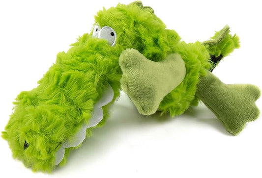 goDog PlayClean Gator Squeaky Plush Dog Toy with Odor-Eliminating Essential Oils, Chew Guard Technology - Green, Small