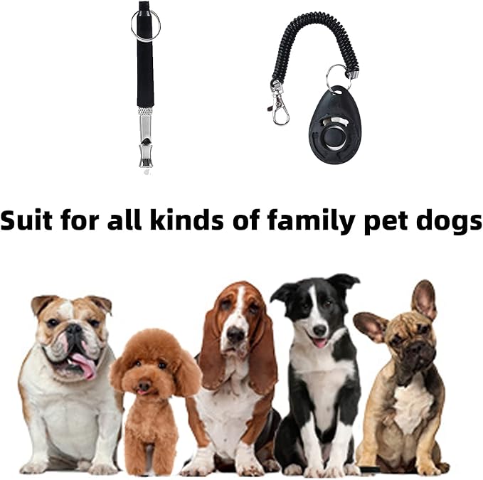 2 Pack Dog Whistle，Pet Training Clicker | Training Behaviour Aids Accessories for Dog | Barking Control Device, Long Range Adjustable Frequency (Black)