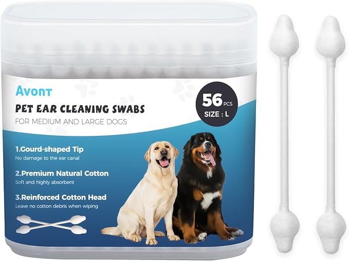 Avont Dog Ear Cleaning Cotton Swabs, Pet Qtips, Ear Care Double Sided Large Q-Tips for Dogs Cats -L