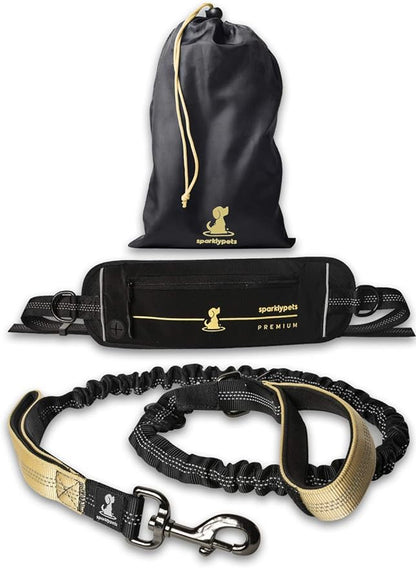 SparklyPets Hands Free Dog Leash for Medium and Large Dogs – Professional Harness with Reflective Stitches for Training, Walking, Jogging and Running Your Pet (Premium Gold Champagne, for 1 Dog)