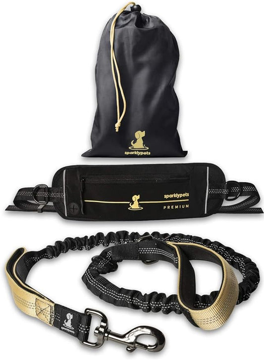 SparklyPets Hands Free Dog Leash for Medium and Large Dogs – Professional Harness with Reflective Stitches for Training, Walking, Jogging and Running Your Pet (Premium Gold Champagne, for 1 Dog)