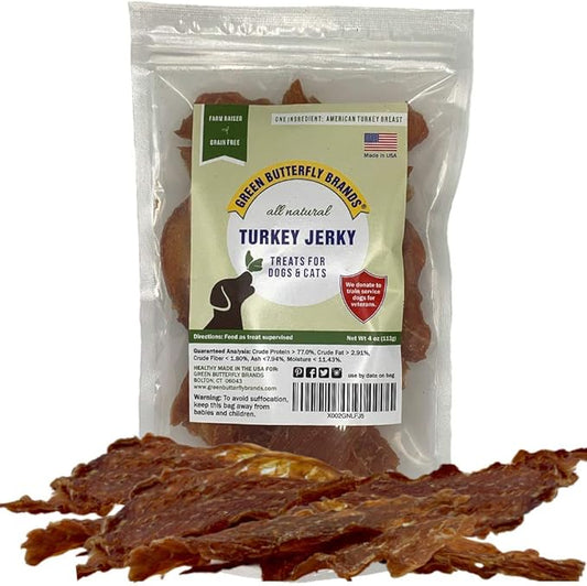 Dog Jerky Treats – Premium Turkey Breast – Dog Treats Made in USA Only. All Natural – Grain Free, No Preservatives – Turkey Jerky for Dogs & Cats – Irresistible Training Treat