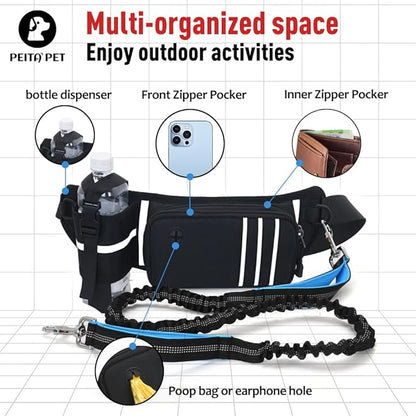 Hands Free Dog Leash Waist Leash for Dog Walking Bungee Leash Dog Running Belt for 【Medium & Large Dogs, 20-70 lbs】 Fanny Pack for Walker Hiking Jogging…