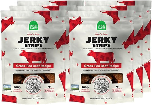 Open Farm Dehydrated Grain-Free Dog Treats, Gently Cooked Recipe with Natural Simple Ingredients and No Artificial Flavors or Preservatives (6 Pack Beef Jerky)