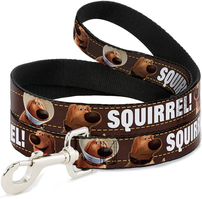 Buckle-Down Pet Leash - Dug 3-Poses/SQUIRREL! Brown/Yellow/White - 6 Feet Long - 1/2" Wide