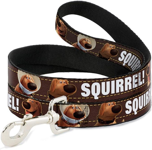 Buckle-Down Pet Leash - Dug 3-Poses/SQUIRREL! Brown/Yellow/White - 4 Feet Long - 1" Wide