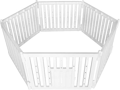 RIZZARI Foldable Plastic Dog Playpen, 6 Panels Pet Fence with Doors for Small Cats and Dogs, Portable Pet Barrier for Indoor and Outdoor, Easy to Assemble (Six panels with door)