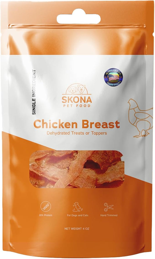 Skona Single-Ingredient Chicken Breast Jerky Treats (4oz) | Dogs & Cats | Lean Protein, Hypoallergenic, Dental Care | Ideal Training, USA Made
