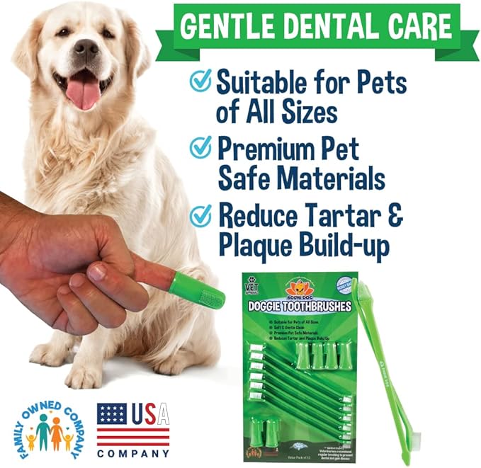 Bodhi Dog Pet Toothbrush Combo Pack | Soft Finger and Dual-Ended Long Toothbrushes | Dog Toothbrush with Soft Bristles for Pet Dental Care | Easy Teeth Cleaning and Gum Health (6 Long & 6 Finger)