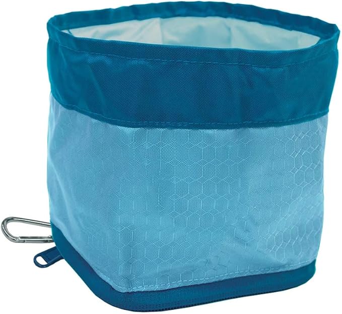 Kurgo Zippy Bowl for Dogs, Collapsible Travel Dog Bowls, Pet Food & Water Hiking Container, Food Grade Silicone, Travel Accessories for Pets, includes Carabiner, Holds 48 oz (Coastal Blue)