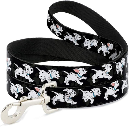 Buckle-Down Pet Leash - Dalmatians Running/Paws Black/Gray/White/Black - 6 Feet Long - 1" Wide