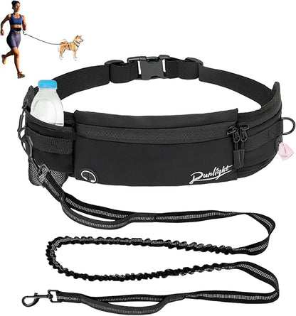 Hands Free Dog Leash Crossbody Dog Running Leash Waist Belt with Zipper Pouch for Small Medium Large Dogs Waist Dog Leash Fanny Pack for Walker Training Jogging Black