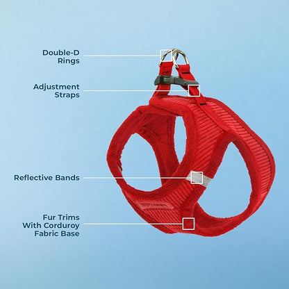 Voyager Step-In Plush Dog Harness – Soft Plush, Step In Vest Harness for Small and Medium Dogs by Best Pet Supplies - Harness (Red Corduroy), XL (Chest: 20.5 - 23")