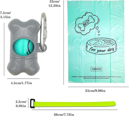 Dog Poop Pickup Bags Holder Dispenser with Standard-Sized Leak-Proof Scented Doggy Waste Bags and Carabiner with Safety Lock&Fastener Never Loose on Leash Lead Again (1 Holder 195 Bags, Grey)