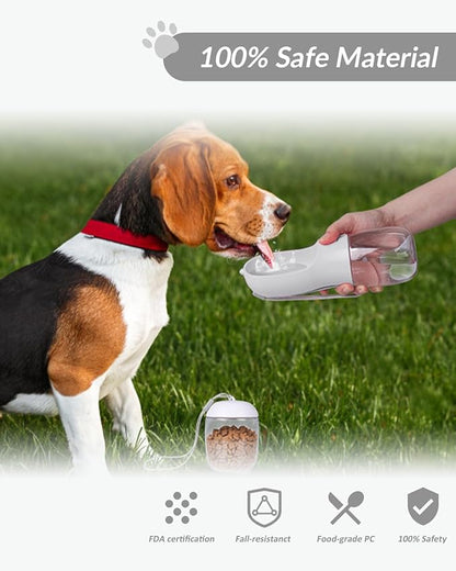 Dog Water Bottle 2 in 1, Leak Proof Portable Pet Water Bottle with Food Container, Outdoor Portable Water Dispenser for Cat, Puppy for Walking, Hiking, Camping, Travel(10oz White)