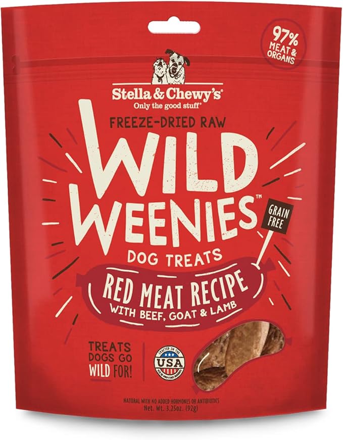Stella & Chewy’s Freeze-Dried Raw Wild Weenies Dog Treats – All-Natural, Protein Rich, Grain Free Dog & Puppy Treat – Great for Training & Rewarding – Red Meat Recipe – 3.25 oz Bag